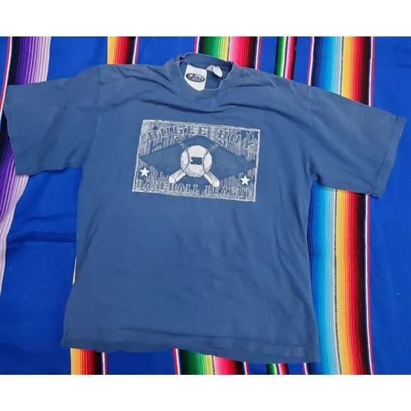 Vintage Bugle Boy T Shirt L Blue SS Distressed Baseball League ⚾ 90s Short slv - Picture 1 of 6